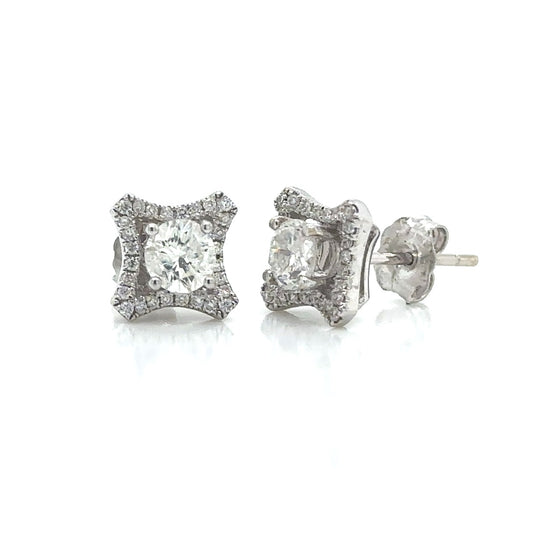 14K White Gold Halo Diamond Stud Earrings