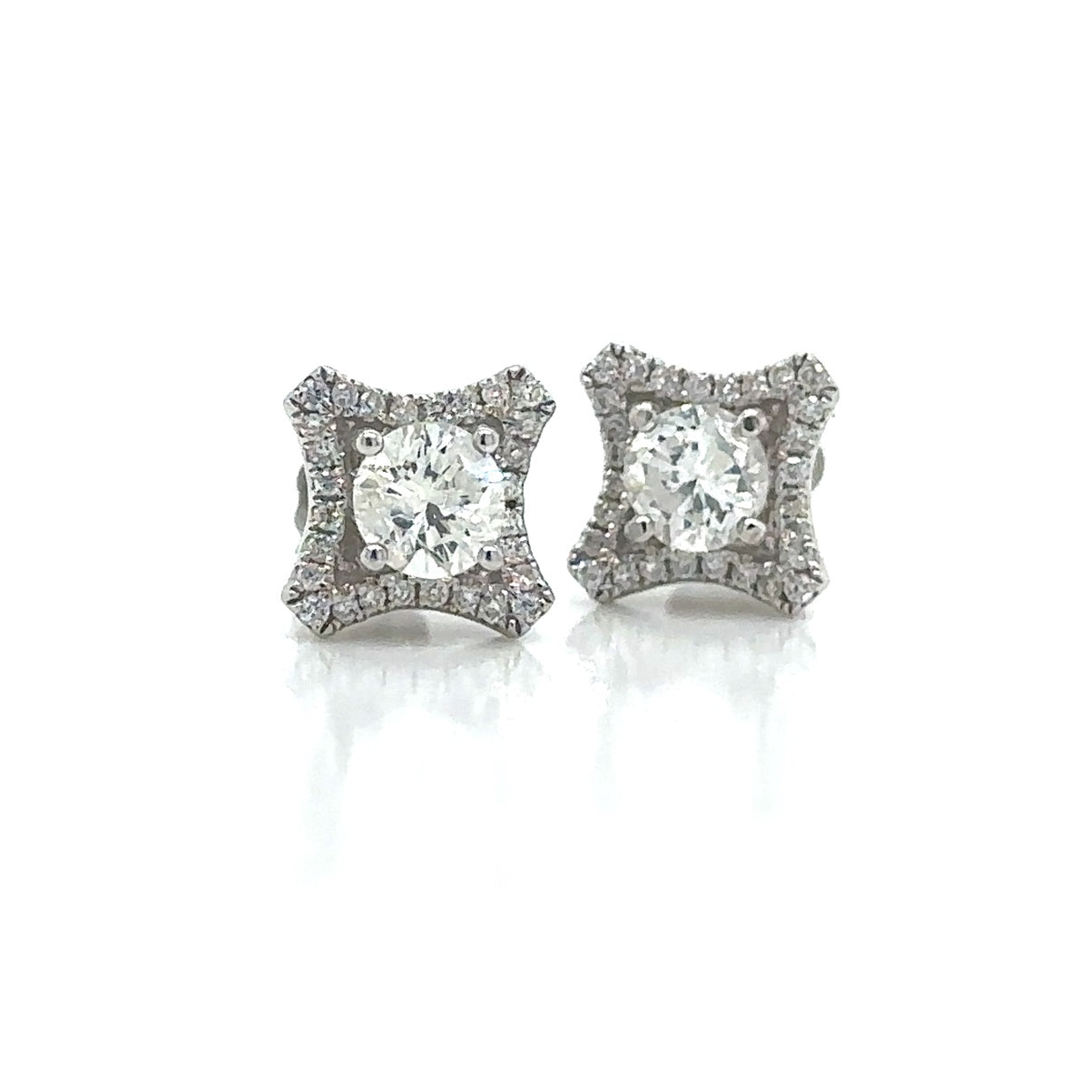 14K White Gold Halo Diamond Stud Earrings