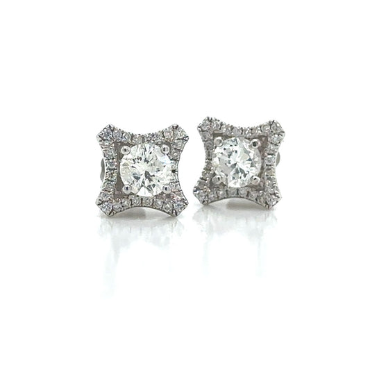 14K White Gold Halo Diamond Stud Earrings