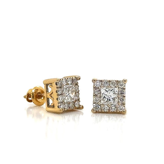 10K Yellow Gold Diamond Squared Shape Earrings