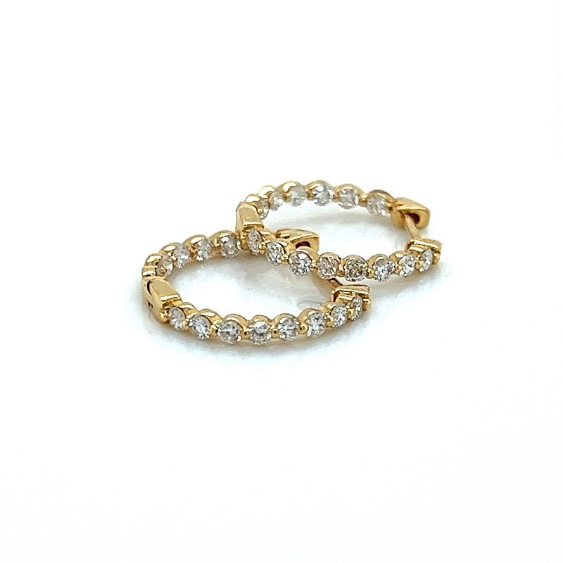 18K Yellow Gold Round Diamond Hinged Huggie Earrings with 0.62 CTW Diamonds