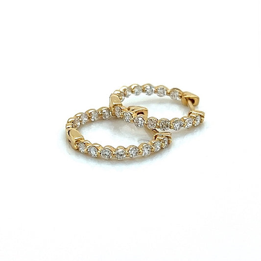 18K Yellow Gold Round Diamond Hinged Huggie Earrings with 0.62 CTW Diamonds