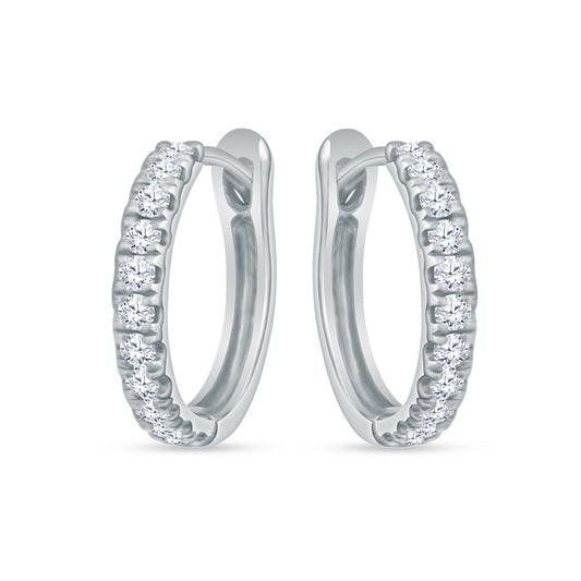 18K White Gold Huggies Illuminated by Radiant Diamonds