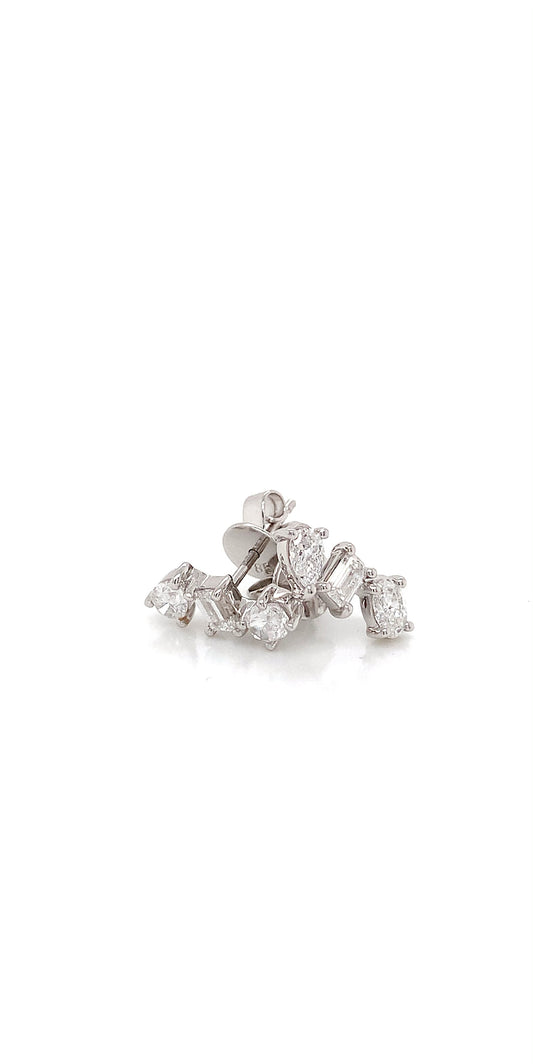 Exquisite 14KW Diamond Stud Earrings with Pear, Oval, and Emerald Cuts – 0.91 CTW of Earth-Mined Diamonds