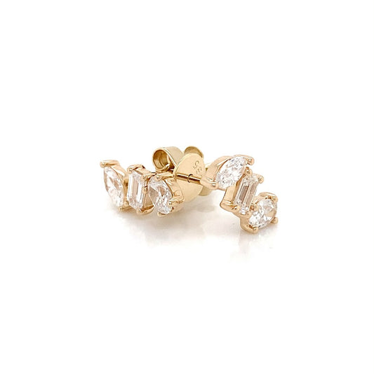 Elegant 14KY Diamond Stud Earrings with Marquise, Oval, and Emerald Cuts – 0.93 CTW of Earth-Mined Diamonds