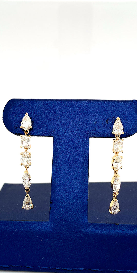 Exquisite 18KY Mixed Cut Diamond Dangling Earrings – 3.82 CTW of Earth-Mined Diamonds
