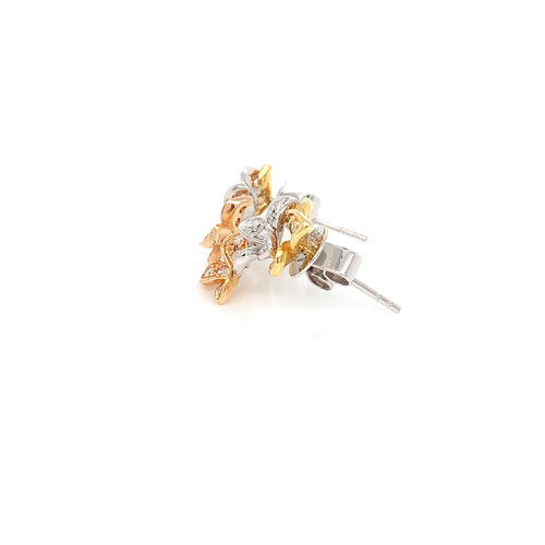 18kt Tri Color Flower Earrings – Micro Pave Flower Motif Style Diamond Earrings 0.43ct