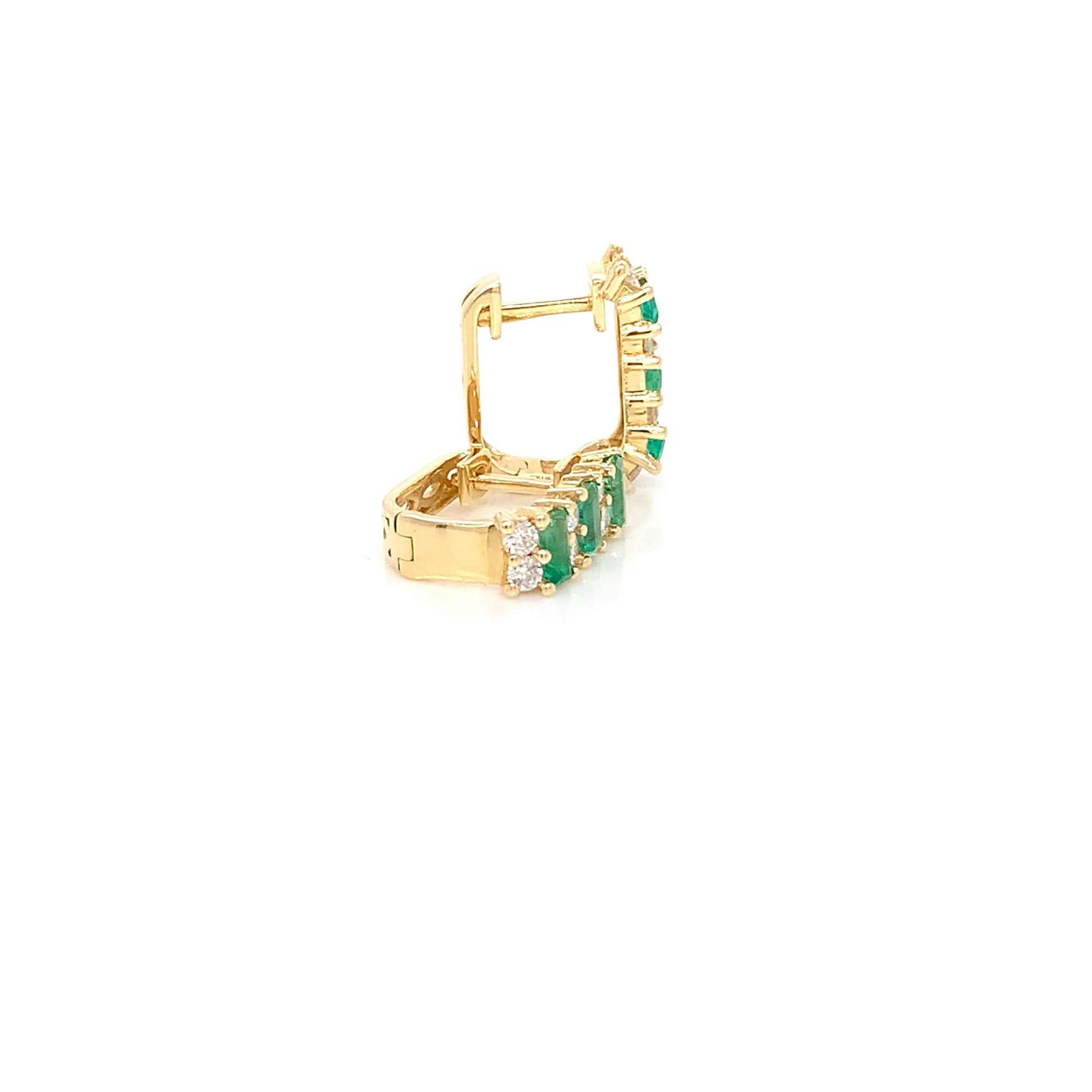 18kt Yellow Gold Emerald Diamond Earrings – East West Set, 0.75ct/0.49ct