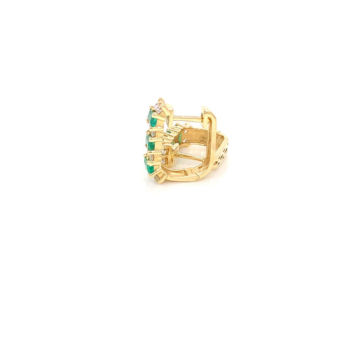 18kt Yellow Gold Emerald Diamond Earrings – East West Set, 0.75ct/0.49ct
