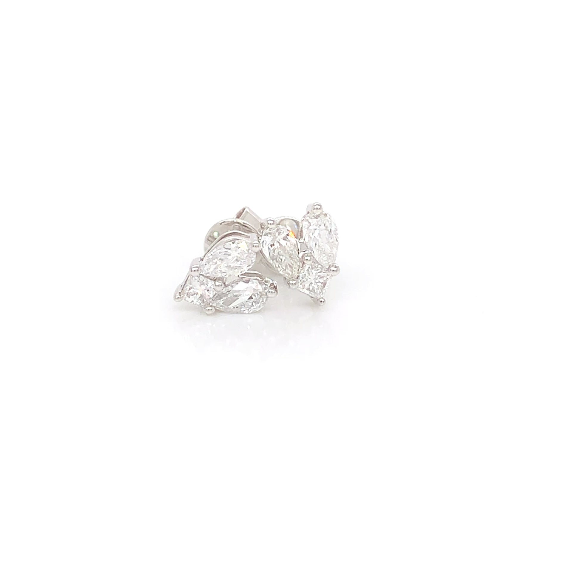 14K Heart Diamond Stud Earrings | 0.93 CTW Pear & Round Cut
