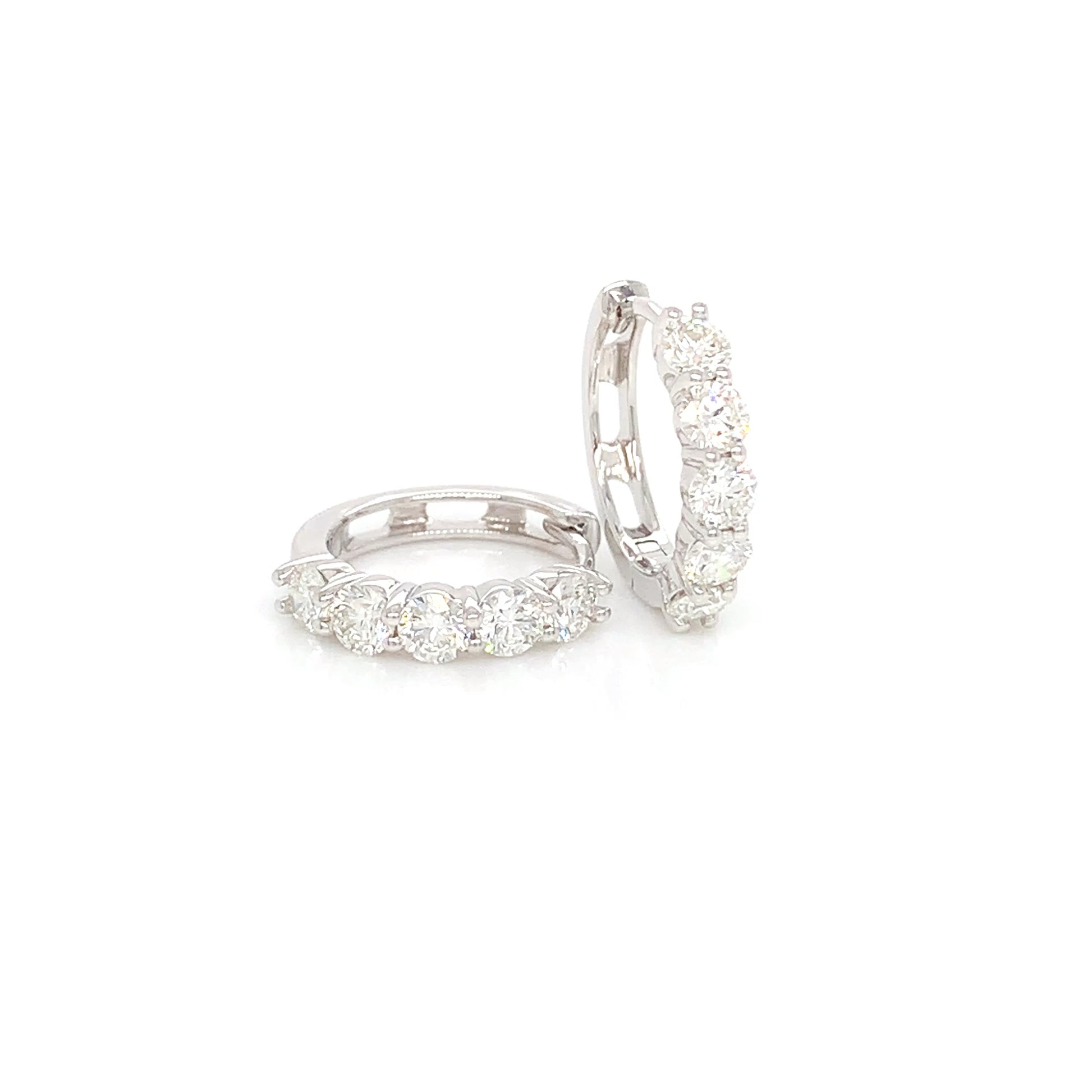 18K White Gold Diamond Huggies | 1.19 CTW Elegant Hoops