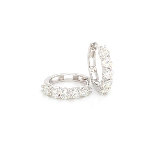 18K White Gold Diamond Huggies | 1.19 CTW Elegant Hoops