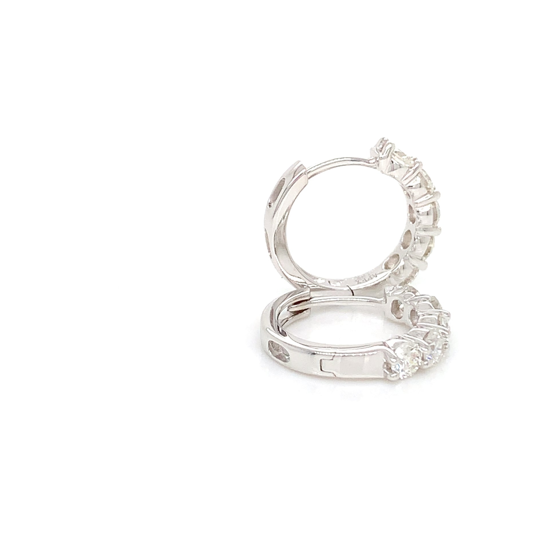 18K White Gold Diamond Huggies | 1.19 CTW Elegant Hoops