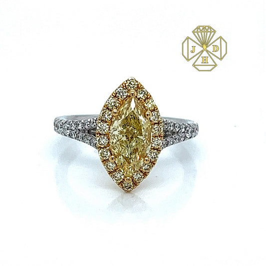 18K White and Yellow Gold Marquise Shape Halo Ring