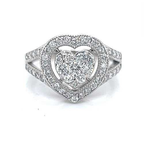 14K White Gold Diamond Heart Halo Ring