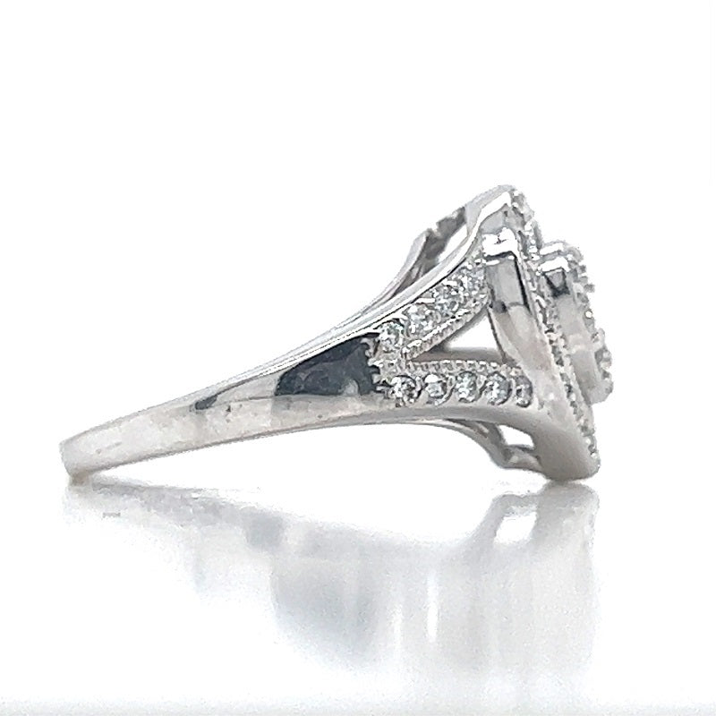 14K White Gold Diamond Heart Halo Ring