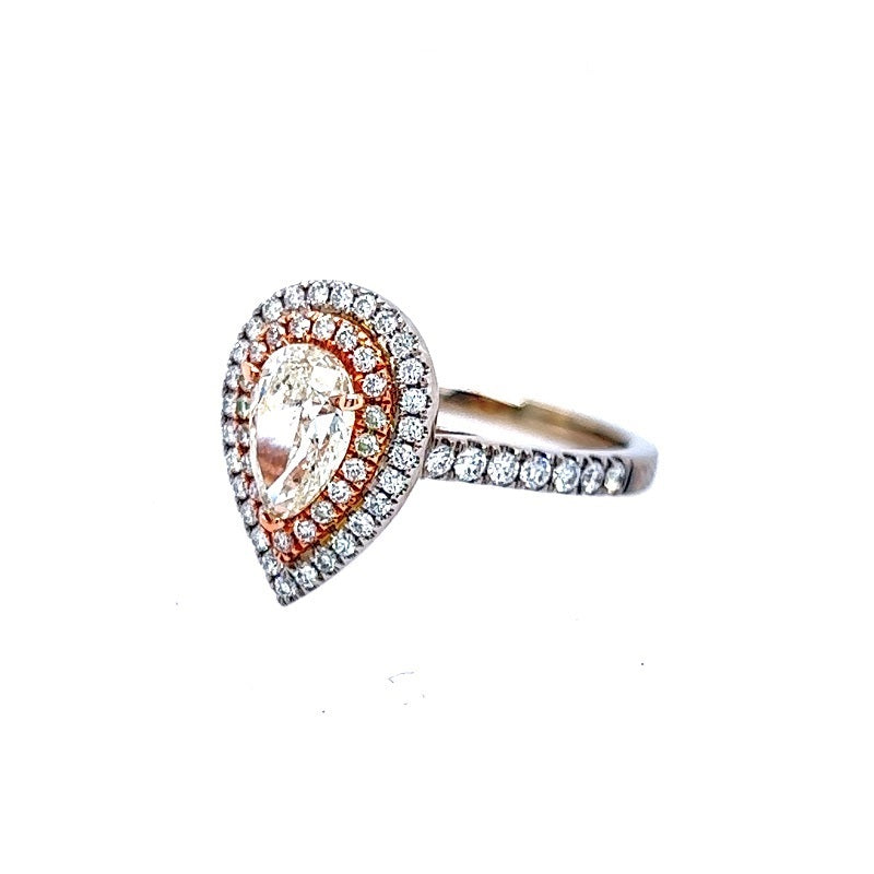 14K Two-Tone Pear-Shaped Double Halo Ring