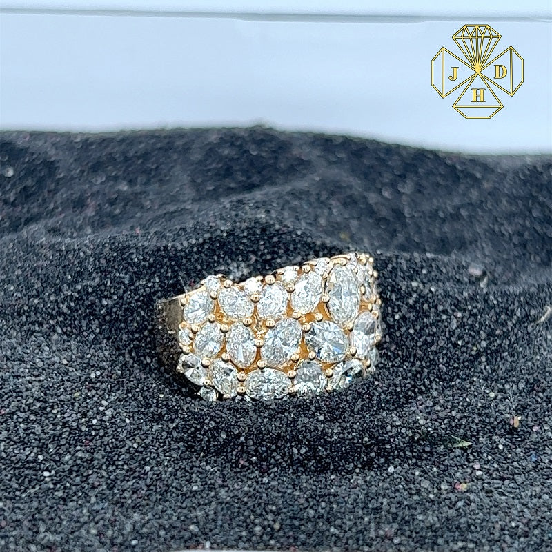 14K Yellow Gold Oval Cluster Ring with Accent Stones