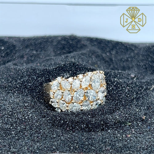 14K Yellow Gold Oval Cluster Ring with Accent Stones