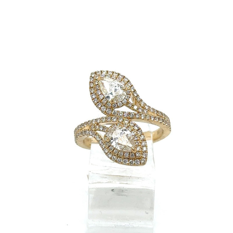 Yellow Gold Double Halo Pear Shaped Ring