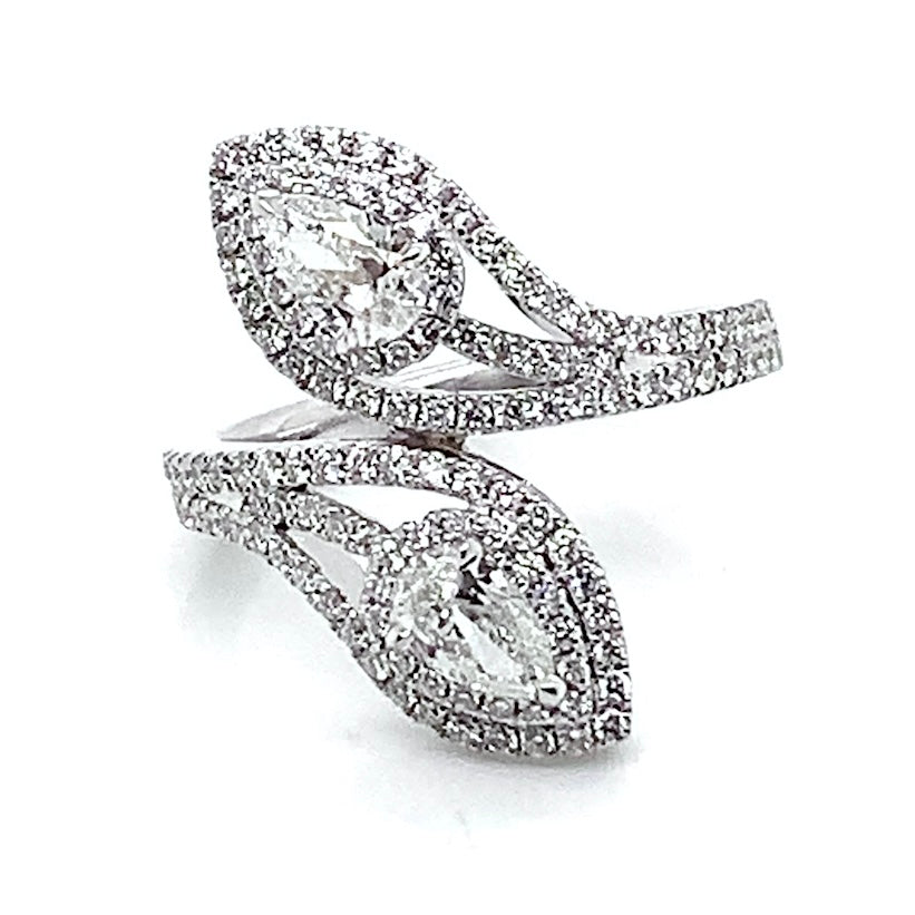 White Double Halo Pear Shape Ring