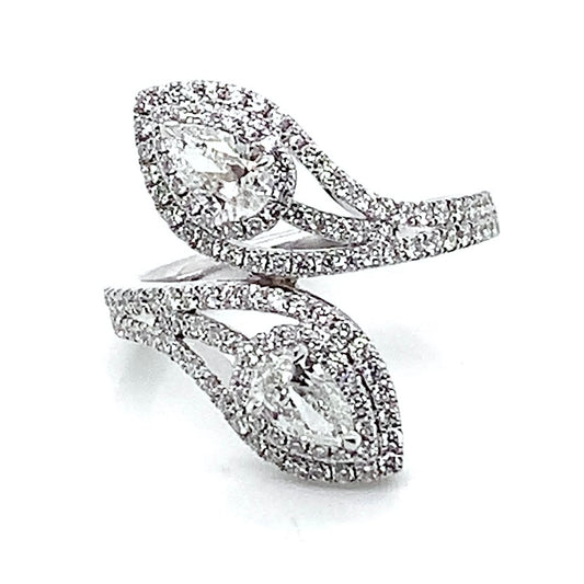 White Double Halo Pear Shape Ring