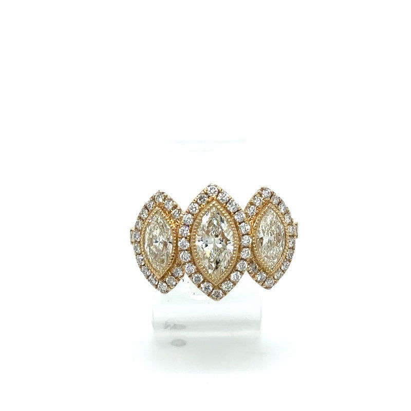 Halo Three-stone Marquise Shape Fashion Ring
