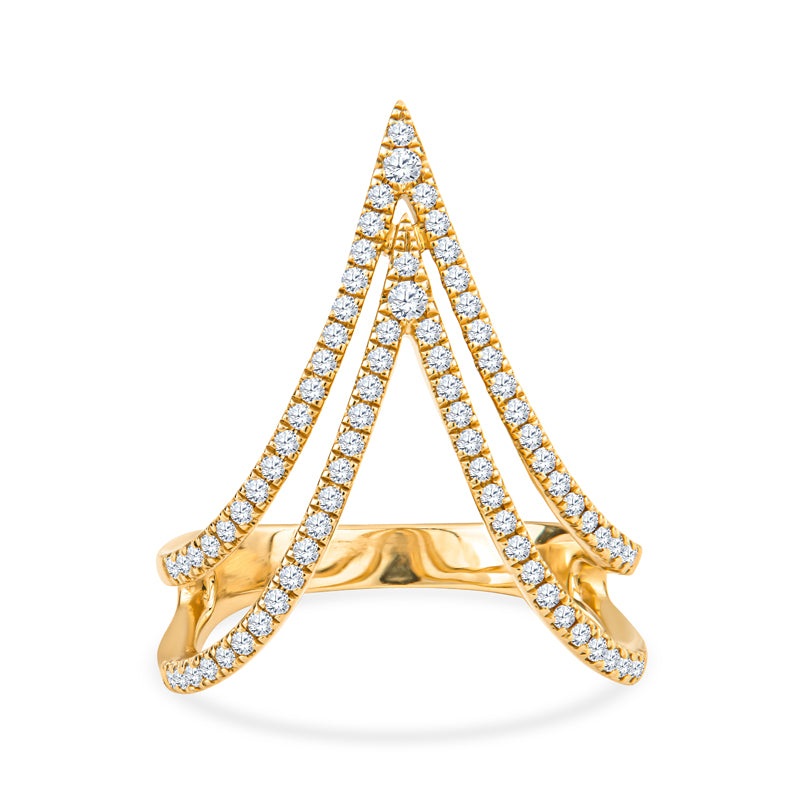 14KY Fashion Ring with Double Downward Triangle Chevron Design