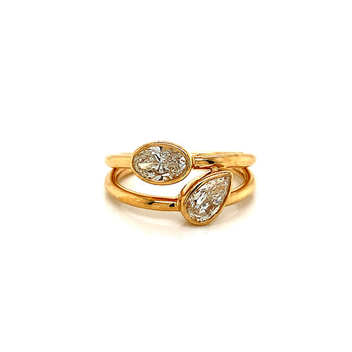 Stylish 18KY Pear and Oval Cut Diamond Fashion Ring – 1.08 CTW of Earth-Mined Diamonds