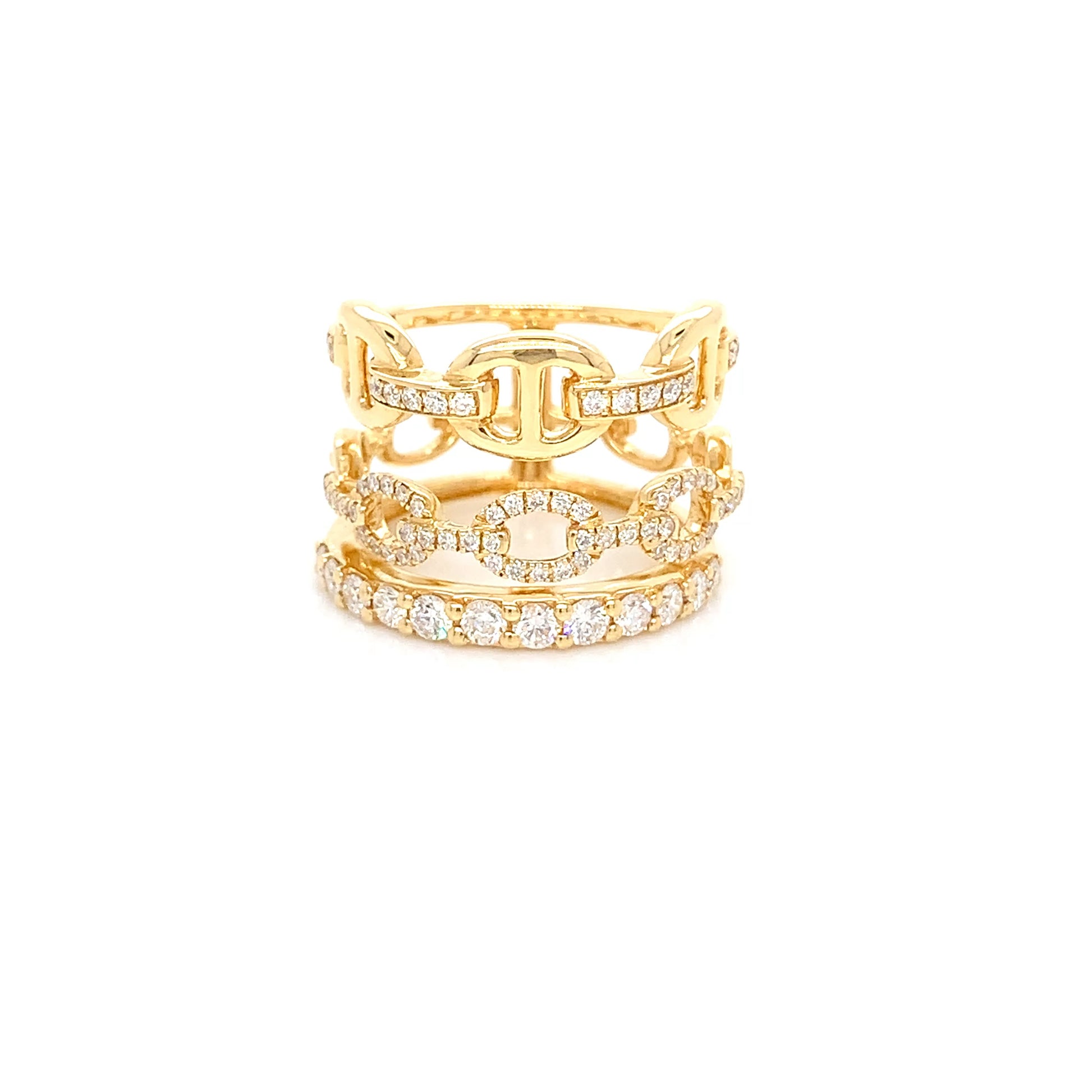 18kt Yellow Gold Triple Stacks Set Ring: Stunning 0.81ct Natural Diamond Set