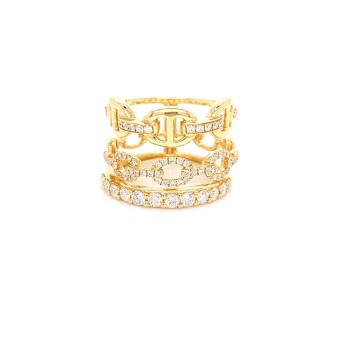 18kt Yellow Gold Triple Stacks Set Ring: Stunning 0.81ct Natural Diamond Set