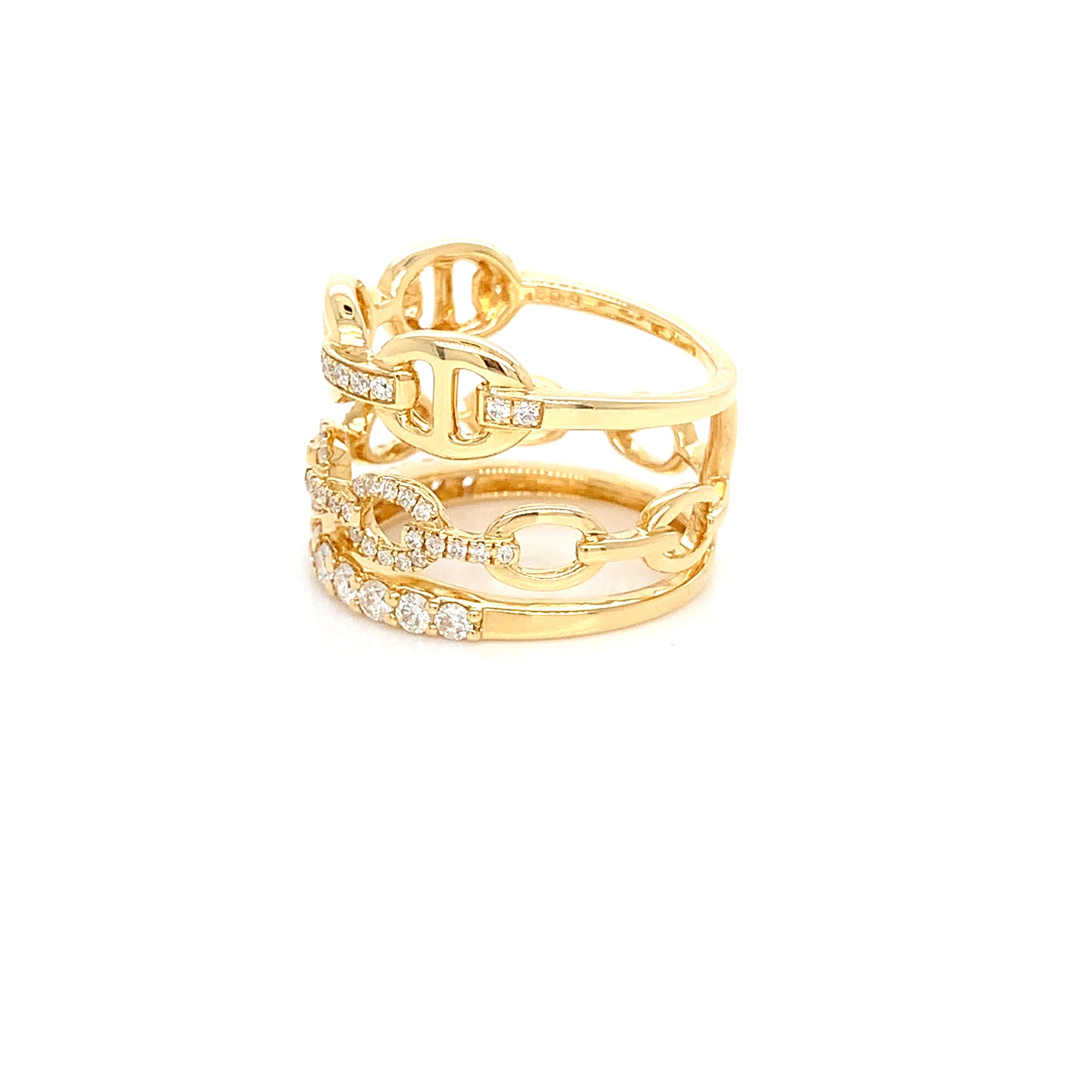 18kt Yellow Gold Triple Stacks Set Ring: Stunning 0.81ct Natural Diamond Set