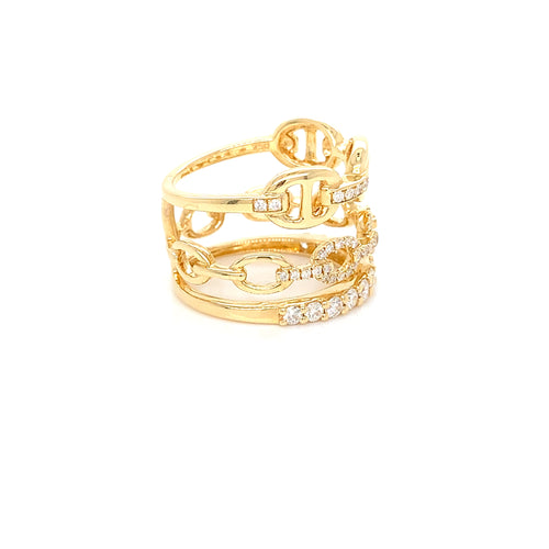 18kt Yellow Gold Triple Stacks Set Ring: Stunning 0.81ct Natural Diamond Set