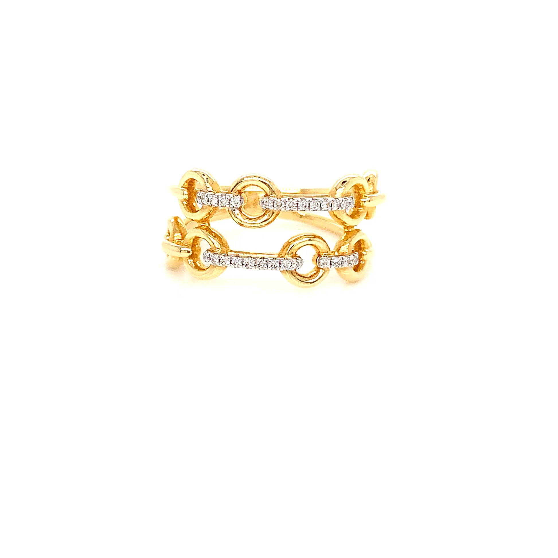 18kt Yellow Gold Chain Ring: 0.10ct Double Stack Natural Diamond