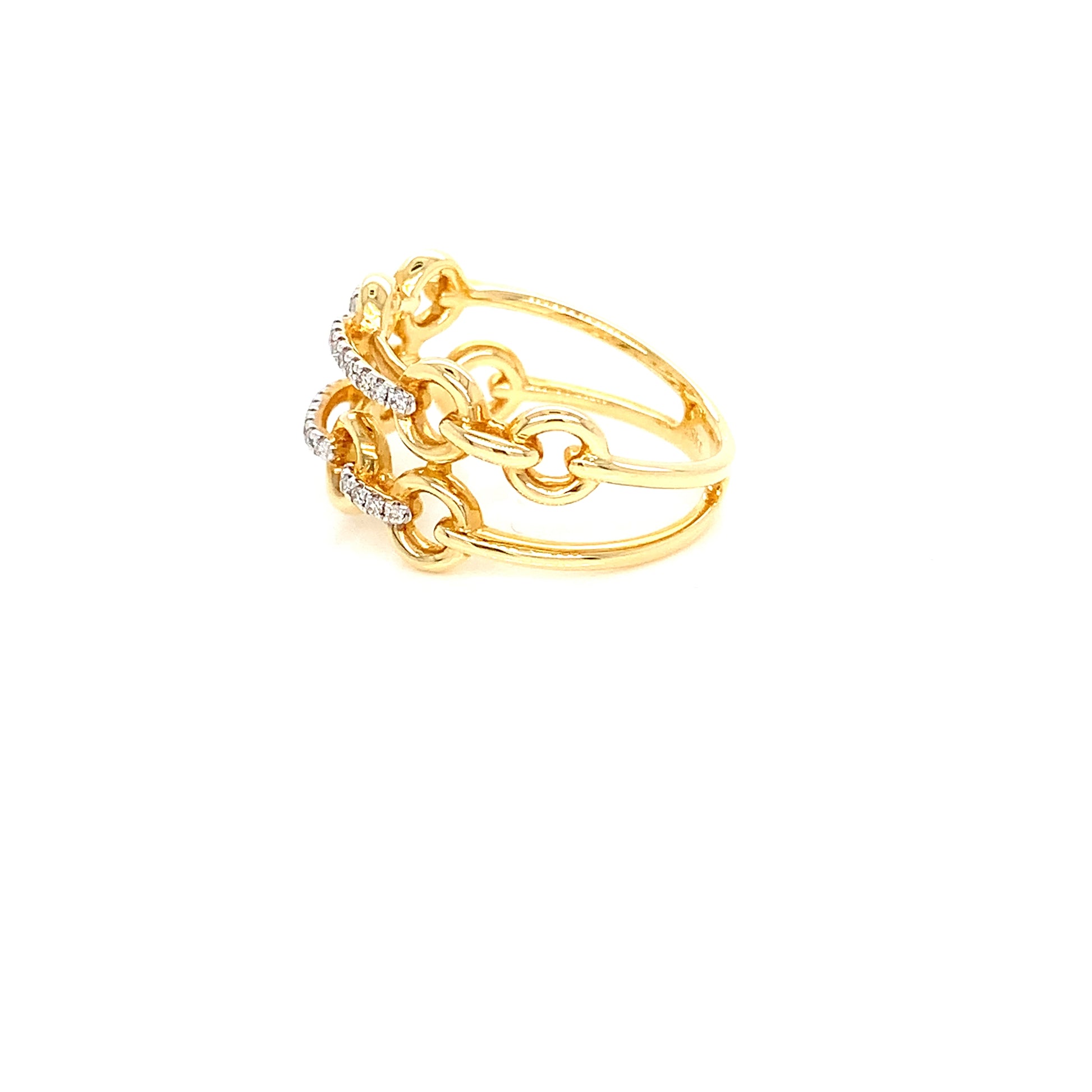18kt Yellow Gold Chain Ring: 0.10ct Double Stack Natural Diamond