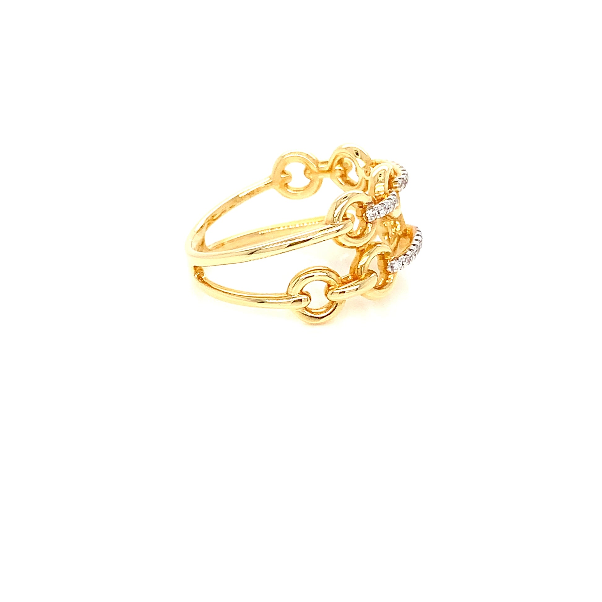 18kt Yellow Gold Chain Ring: 0.10ct Double Stack Natural Diamond