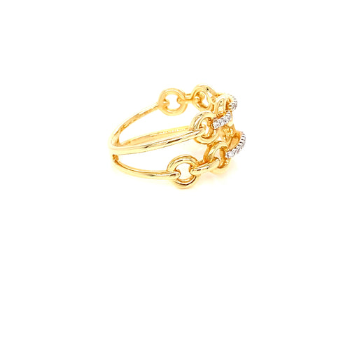 18kt Yellow Gold Chain Ring: 0.10ct Double Stack Natural Diamond