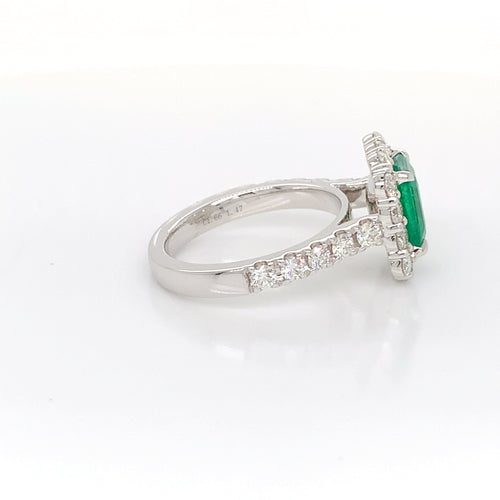 18K White Emerald Diamond Ring | Elegant 1.66 EM & Halo Design