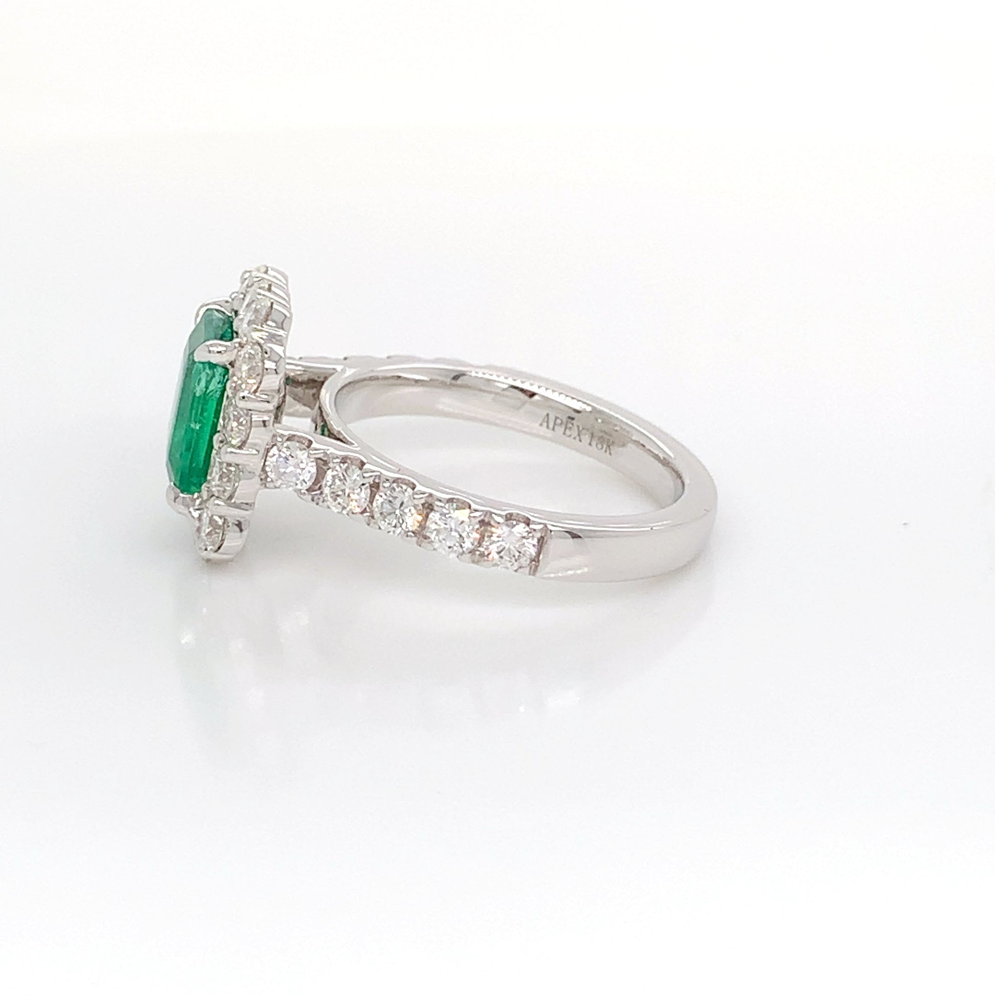 18K White Emerald Diamond Ring | Elegant 1.66 EM & Halo Design