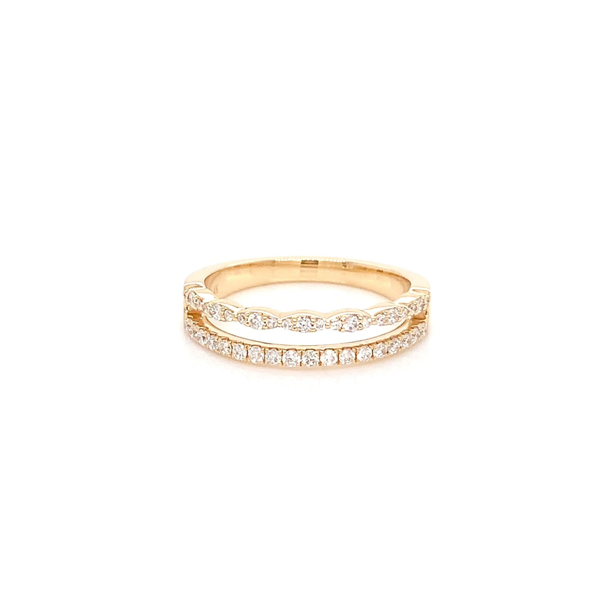 Yellow Gold Diamond Band | 14K Double Row Style