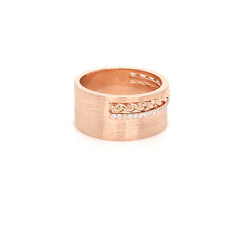 Rose Gold Spiral Diamond Ring | 14K Brushed Finish Design