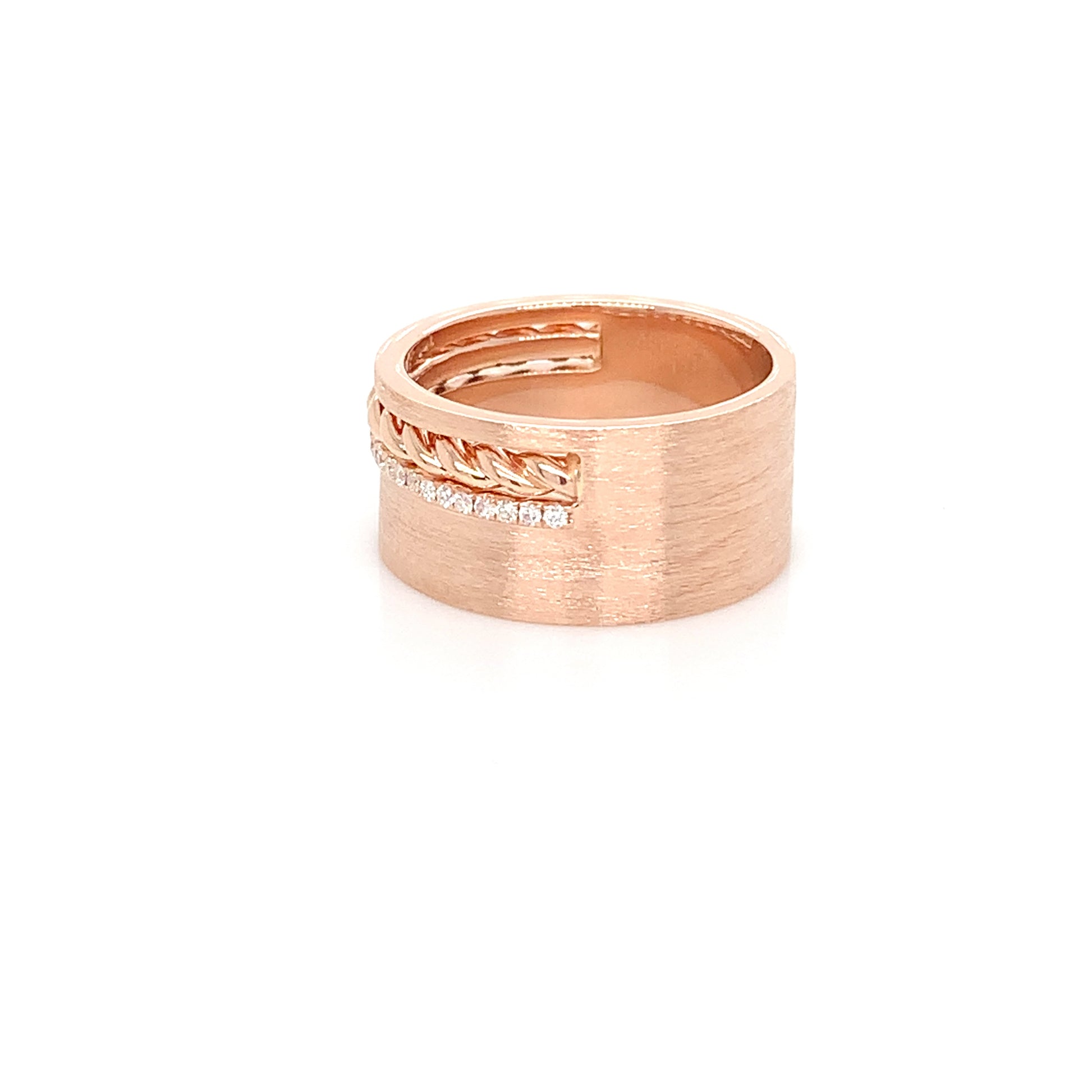 Rose Gold Spiral Diamond Ring | 14K Brushed Finish Design