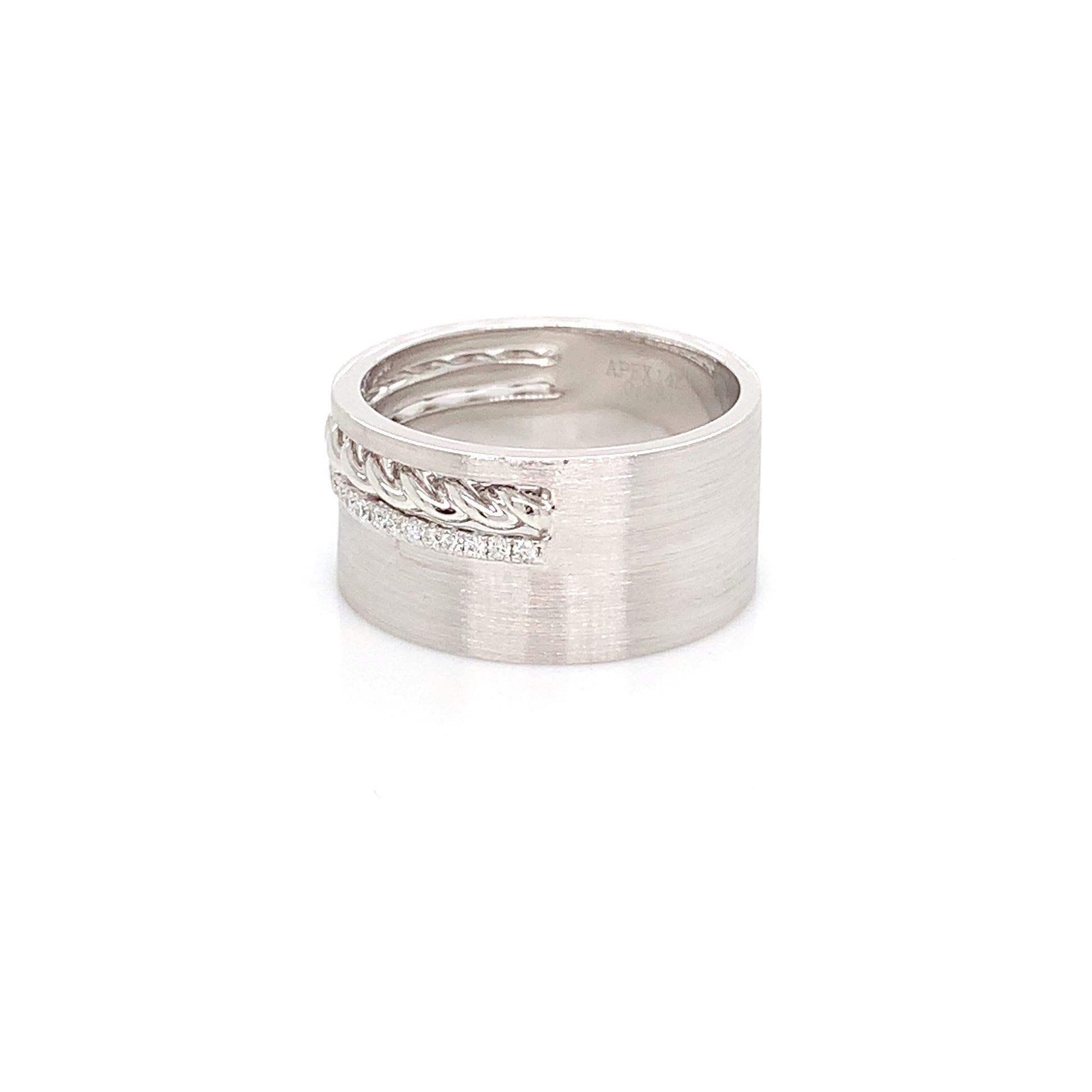 White Gold Spiral Diamond Ring | 14K Brushed Spiral Design