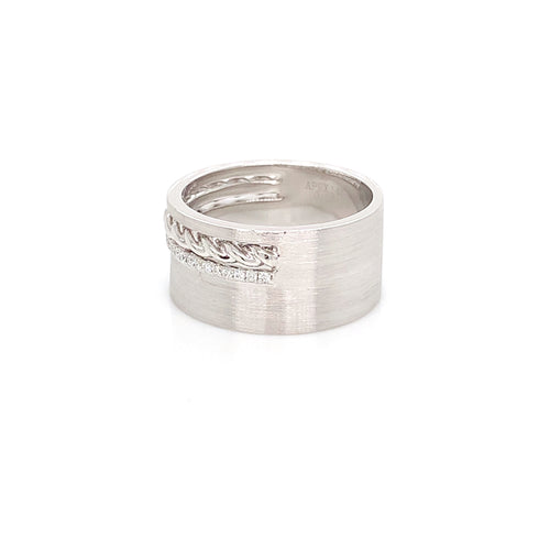 White Gold Spiral Diamond Ring | 14K Brushed Spiral Design