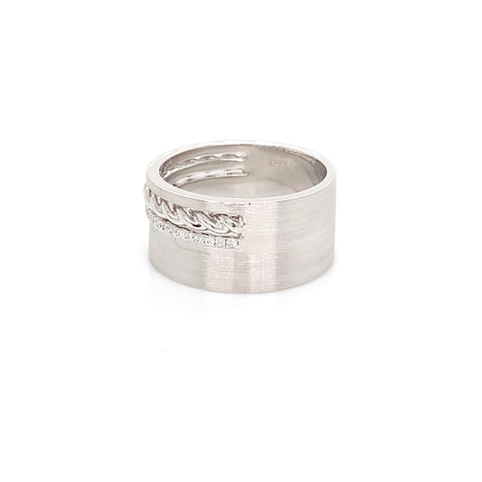 White Gold Spiral Diamond Ring | 14K Brushed Spiral Design