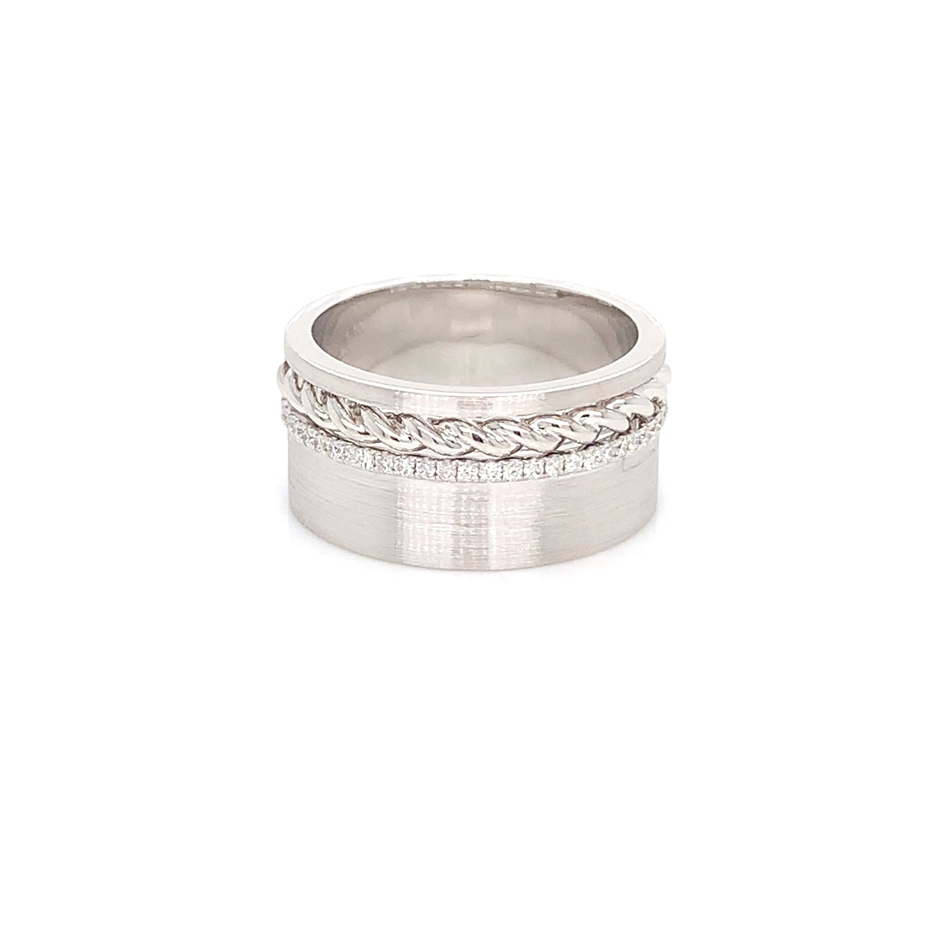 White Gold Spiral Diamond Ring | 14K Brushed Spiral Design
