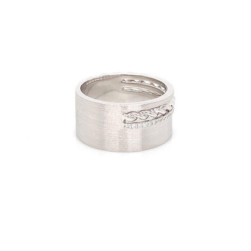 White Gold Spiral Diamond Ring | 14K Brushed Spiral Design