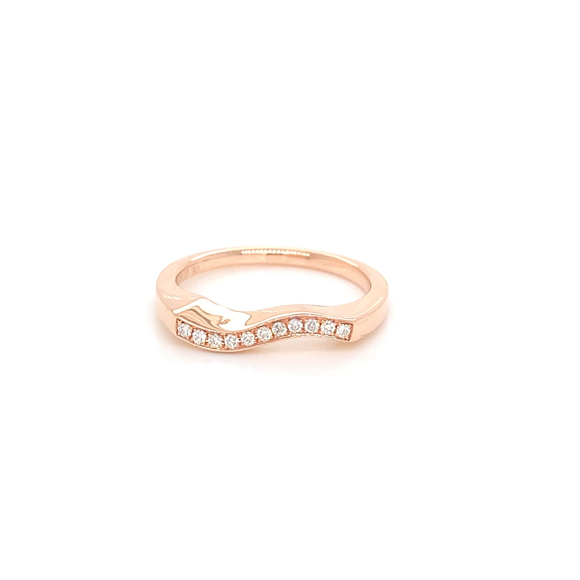 Curved Rose Gold Diamond Ring | 14K Unique Minimalist Design
