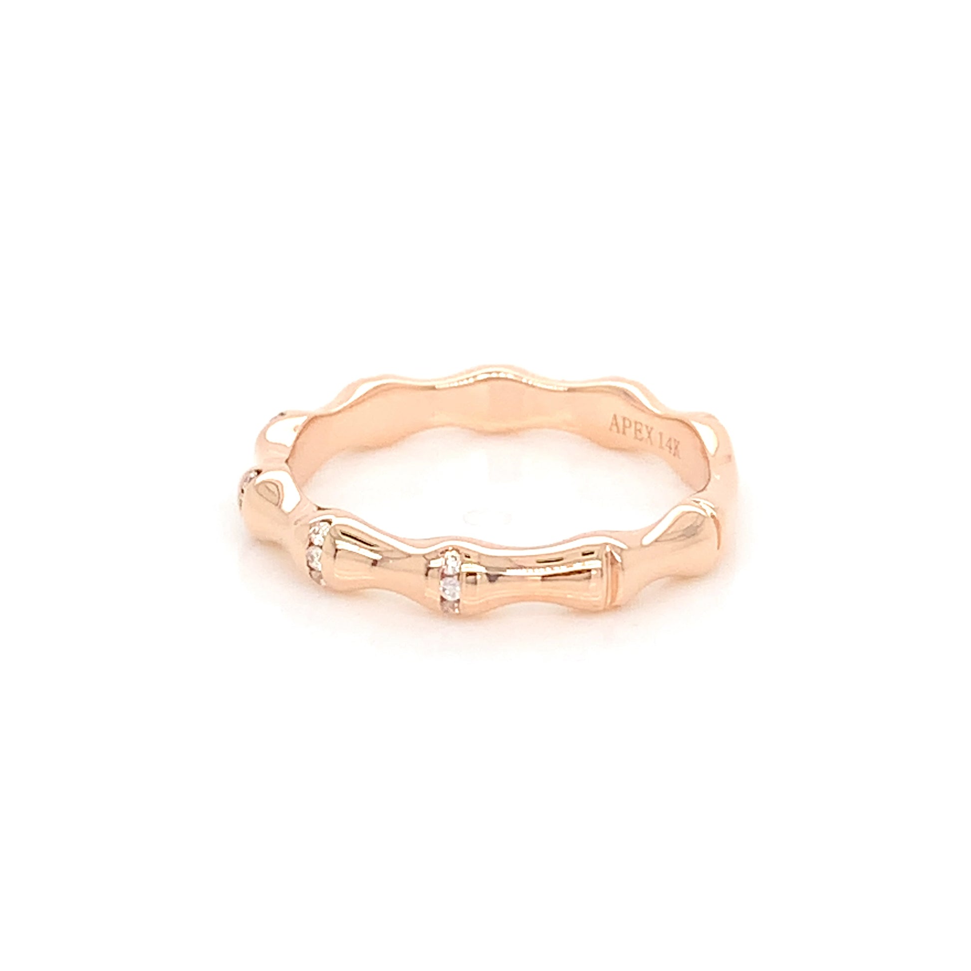 14K White Gold Bamboo Ring | Diamond Accents Minimalist Band