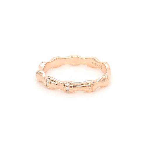 14K White Gold Bamboo Ring | Diamond Accents Minimalist Band